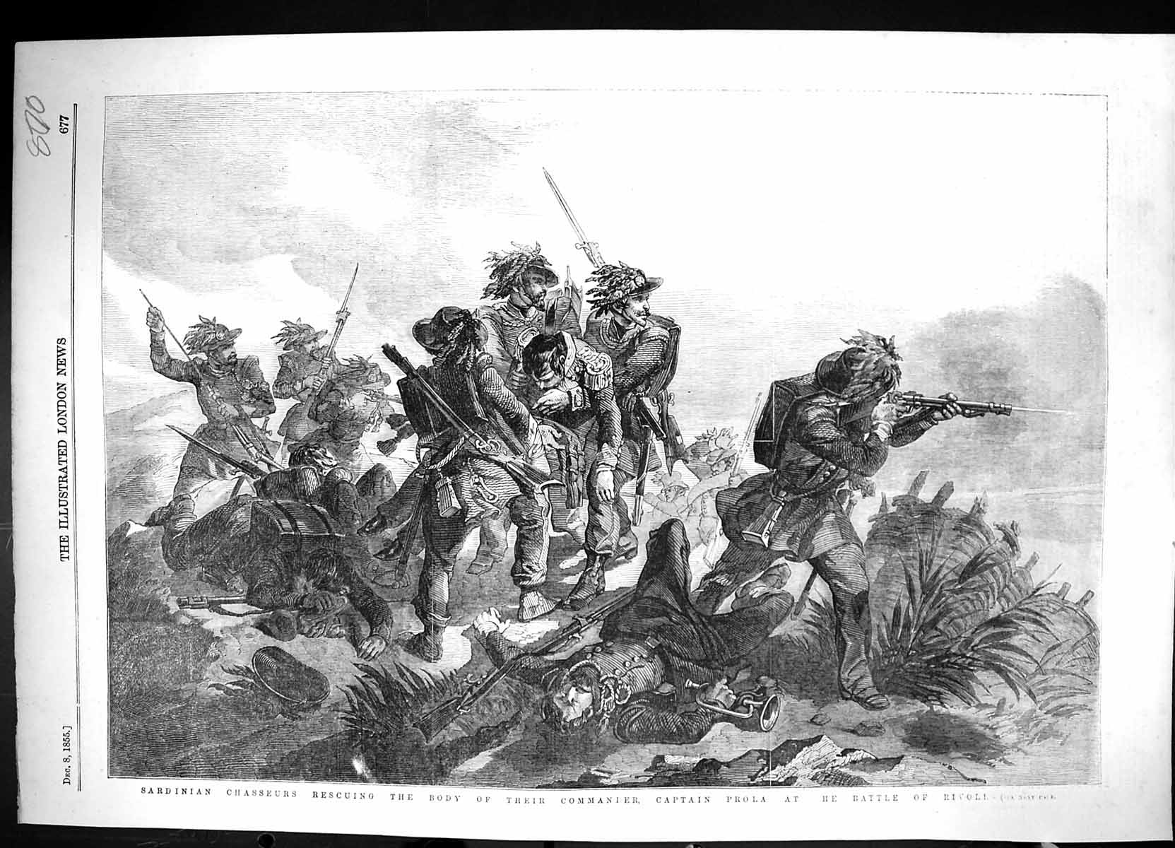 Old 1855 Sardinian Chasseurs Rescuing Boy Commander Captain Prola Riv Victorian