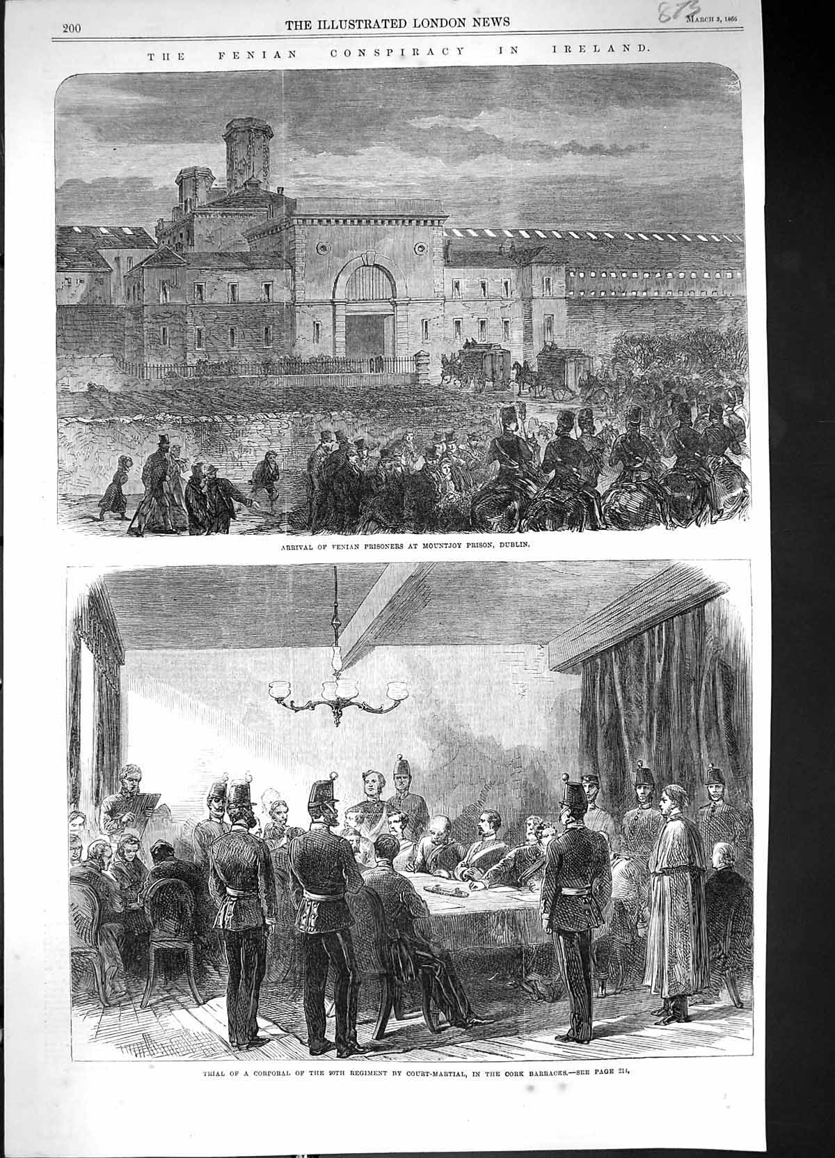 Old 1866 Fenian Conspiracy Ireland Prisoners Mountjoy Prison Dublin C Victorian