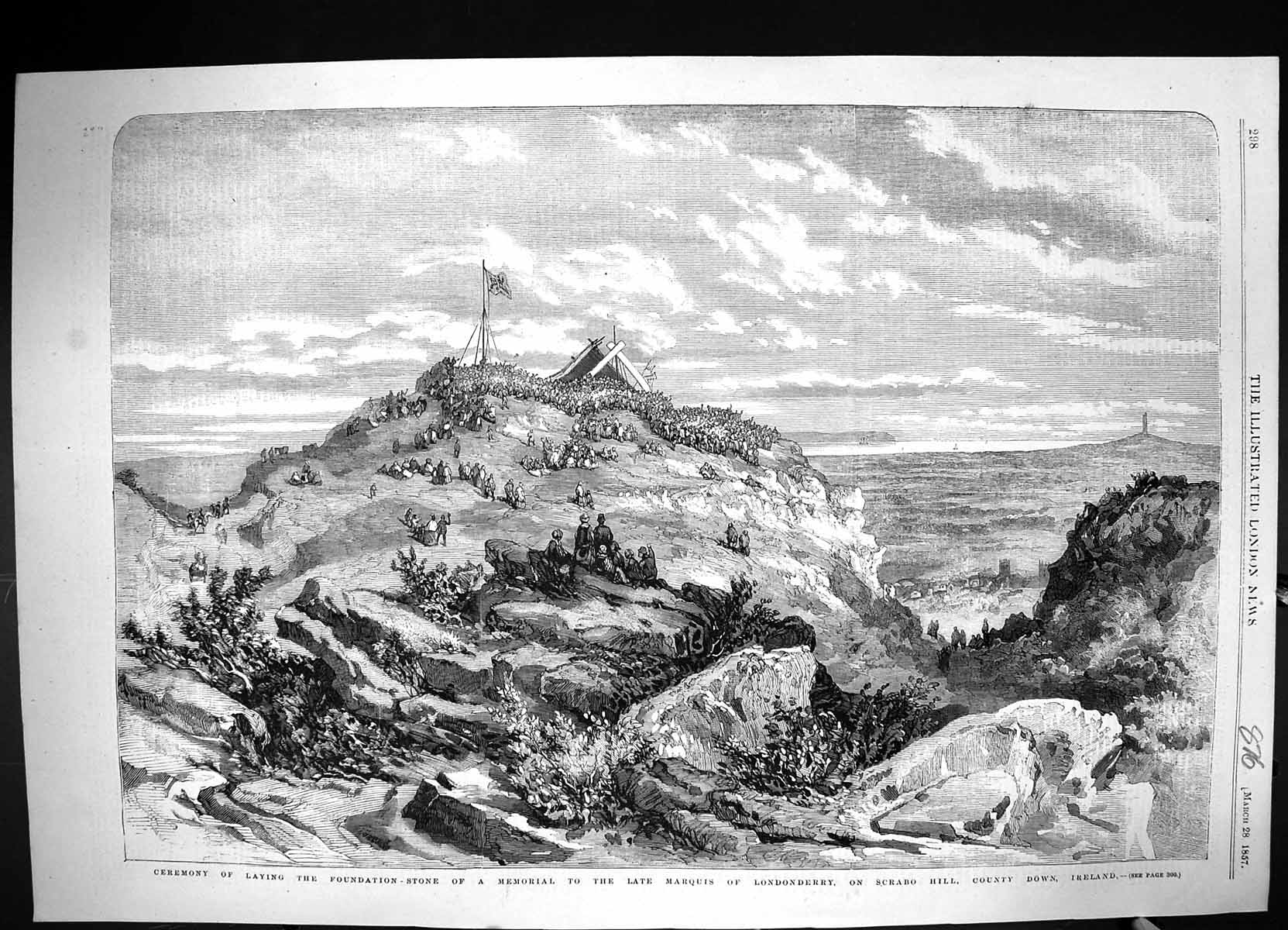 Old 1857 Ceremony Foundation Stone Marquis Londonderry Scrabo Hill Ir Victorian