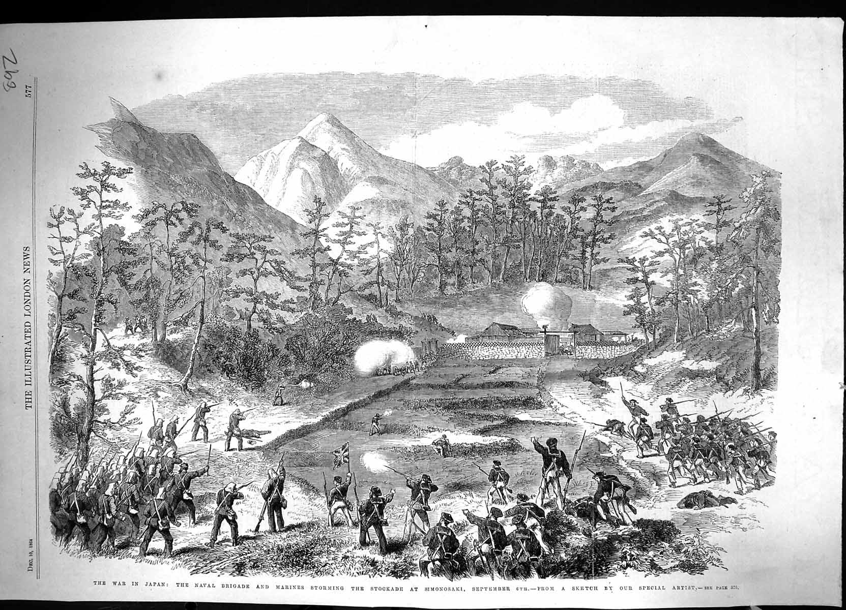 Old 1864 War Japan Naval Brigade Marines Storming Stockade Simonosaki Victorian