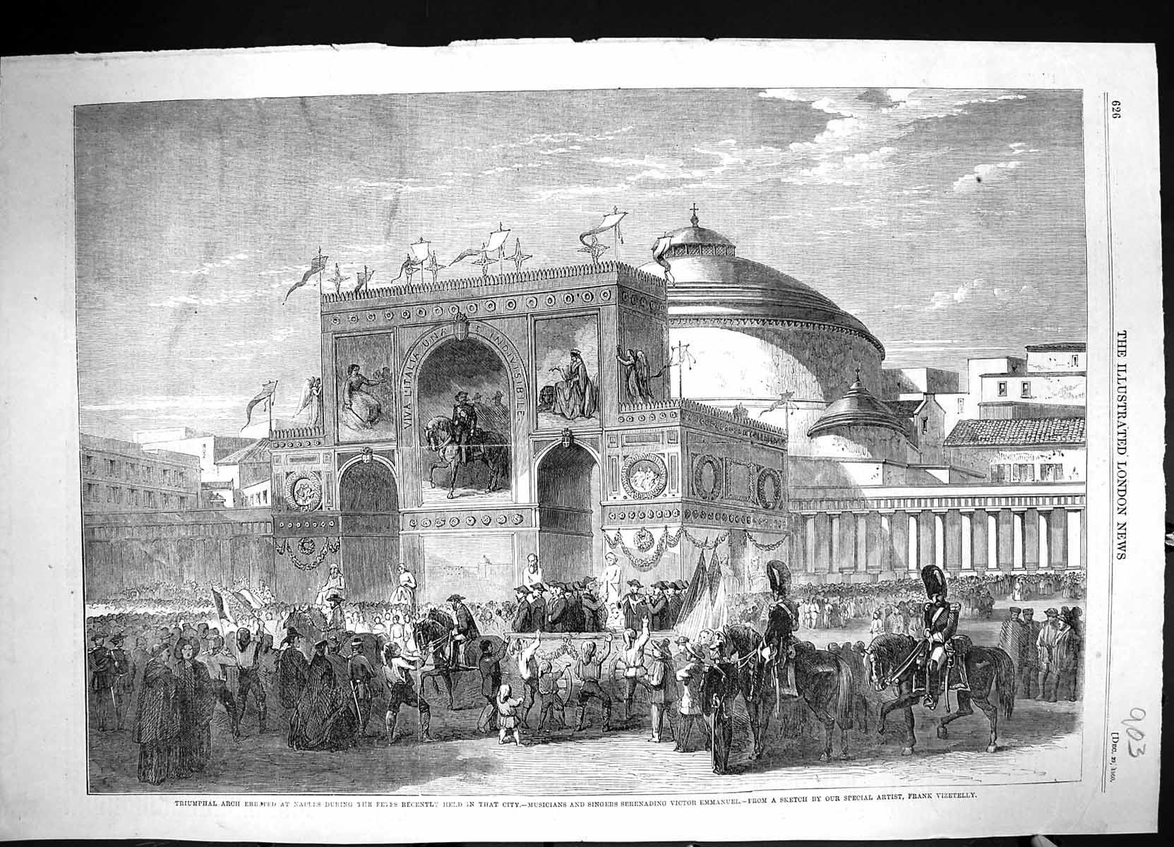 Old 1860 Triumphal Arch Naples Musicians Singers Serenading Victor Em Victorian