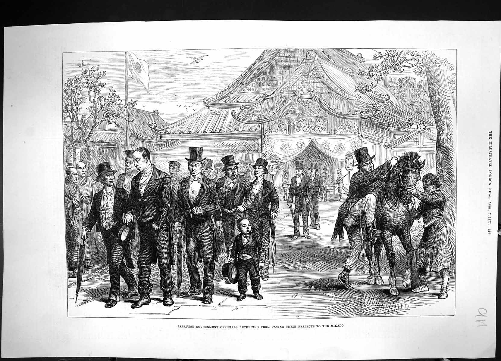 Old 1877 Japanese Government Officials Returning Paying Respects Mika Victorian