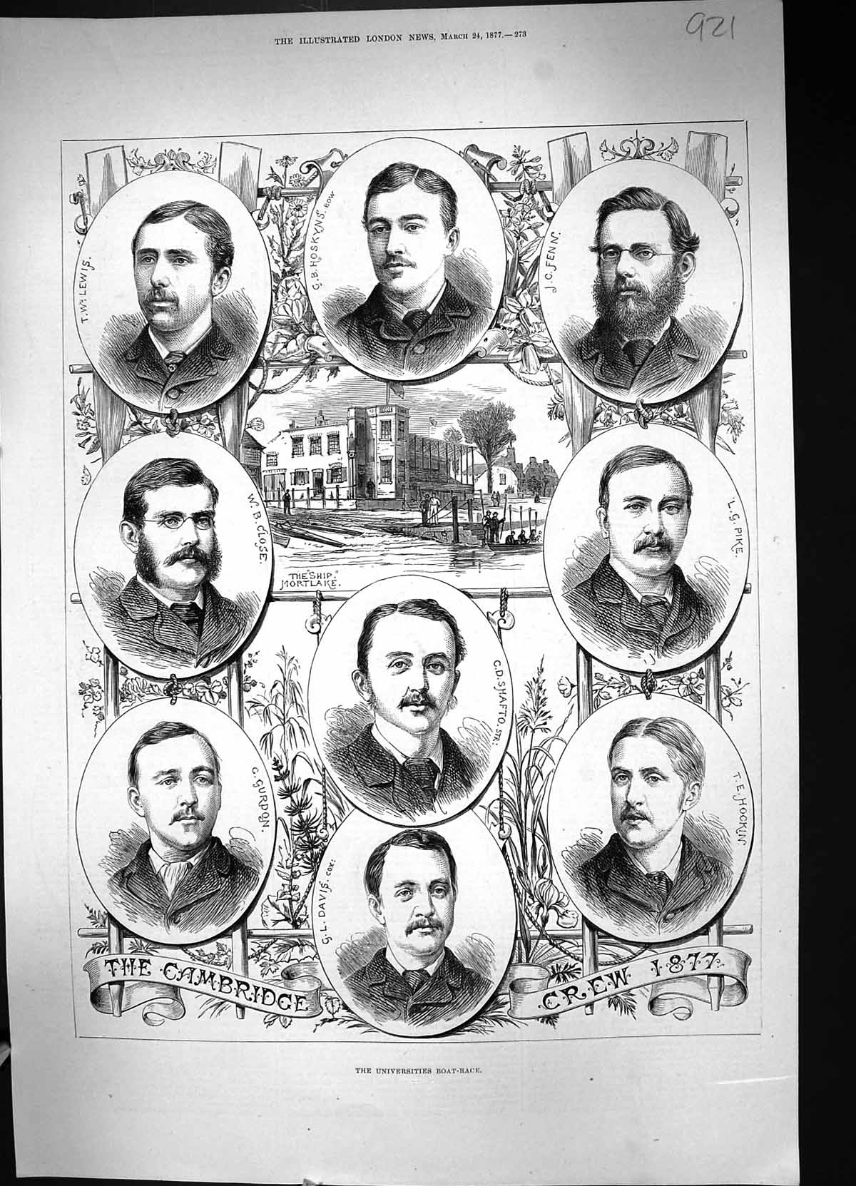 Old 1877 Cambridge Crew Boat Race Davis Hockin Pike Shafto Close Lewi Victorian