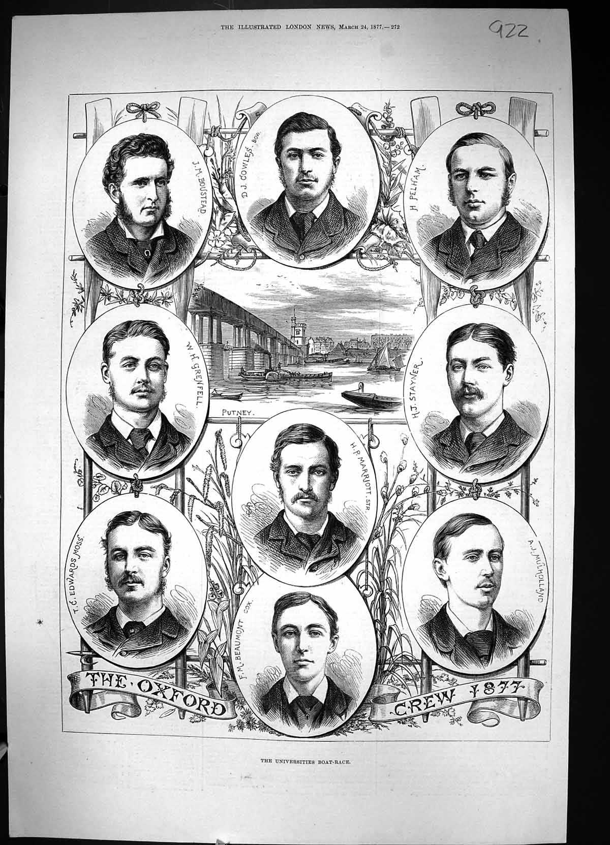Old 1877 Oxford Boat Crew Marriott Beaumont Moss Mulholland Grenfell Victorian