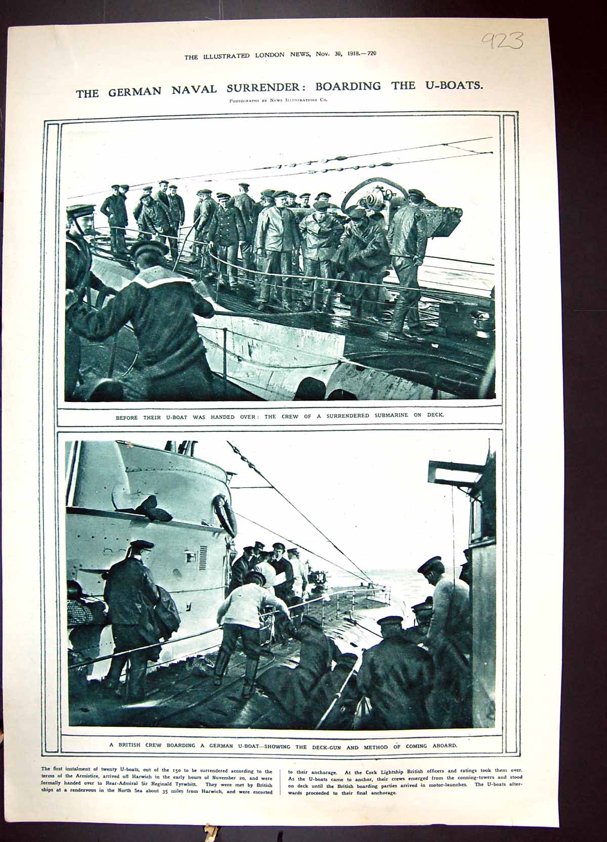 Old 1918 German Navy Surrender U-Boats Submarine British Crew Photogr 20th