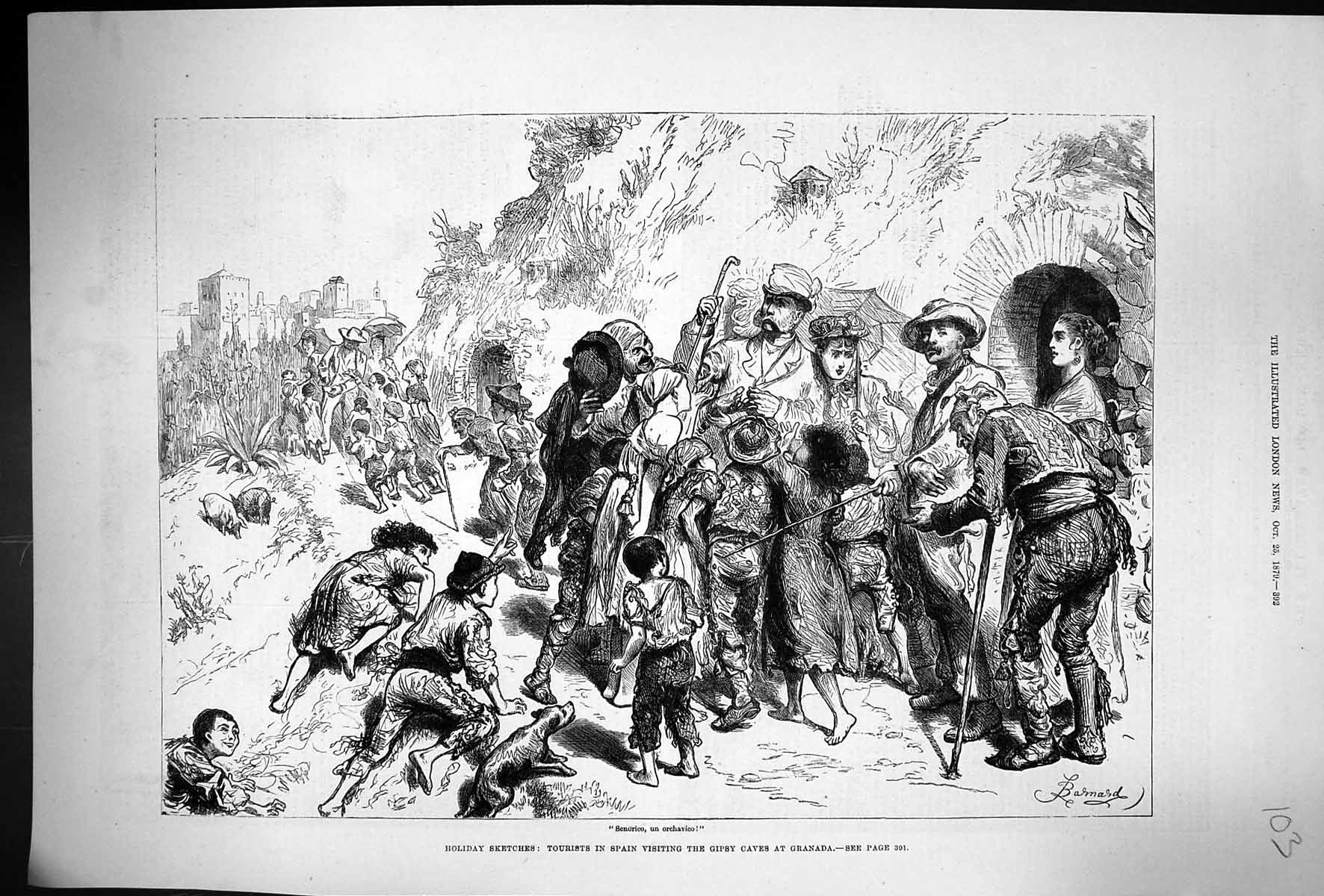 Antique Old Print 1879 Holiday Tourists Spain Visiting Gipsy Caves Granada 19th