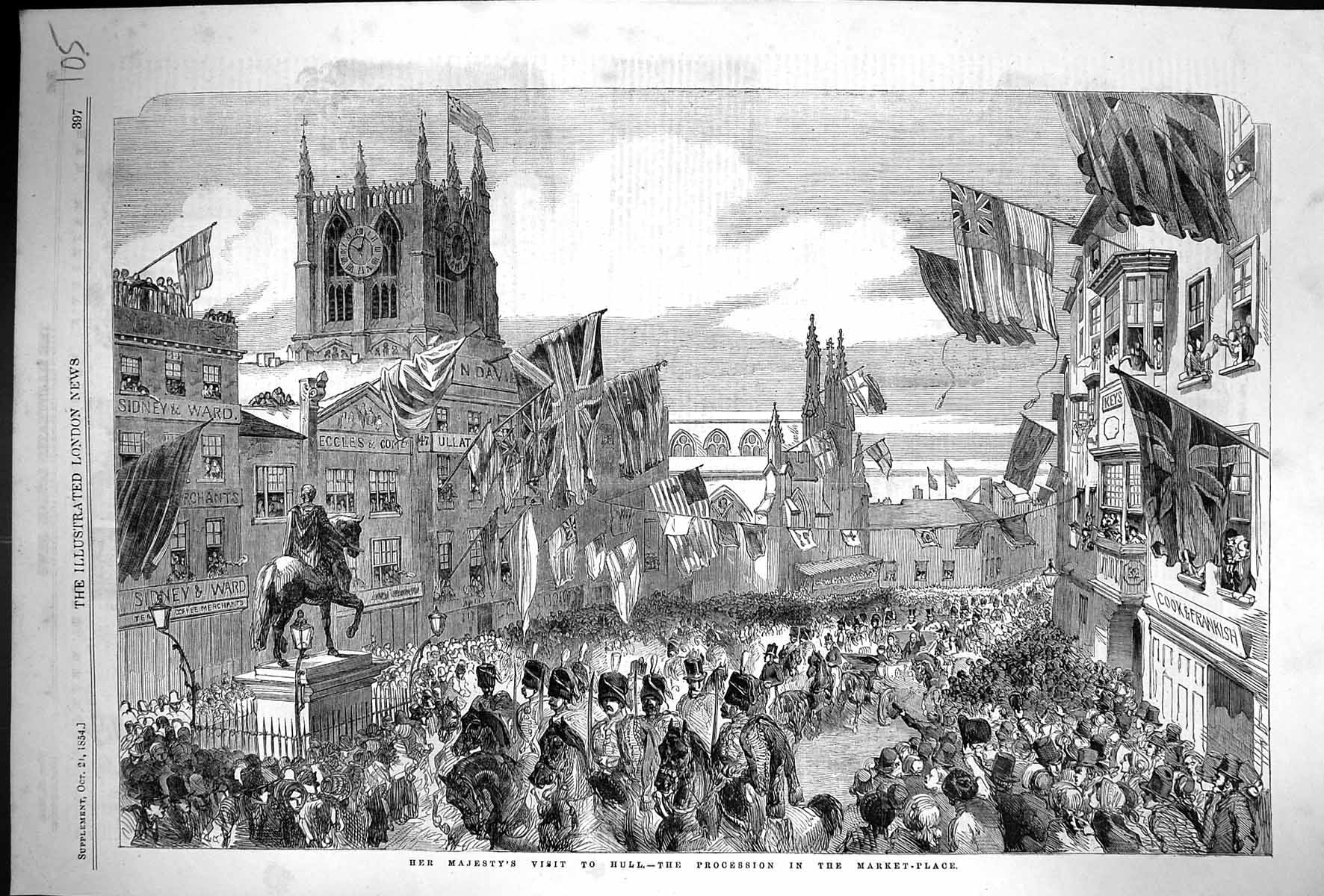 Old 1854 Majesty Queen England Visit Hull Procession Market Place Gua Victorian