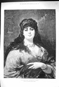 Original Old Antique Print 1888 Portrait Gipsy Queen Beautiful Girl Sichel 19th