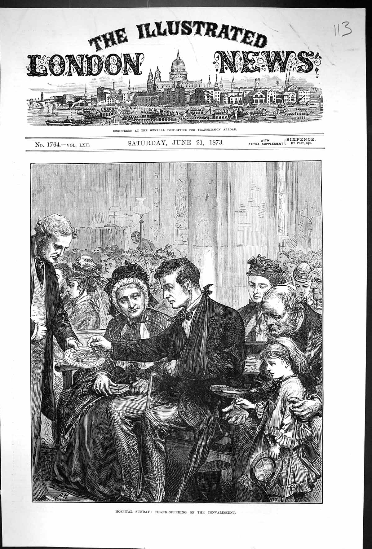 Antique Old Print 1873 Hospital Sunday Thank-Offering Convalescent Fine Art