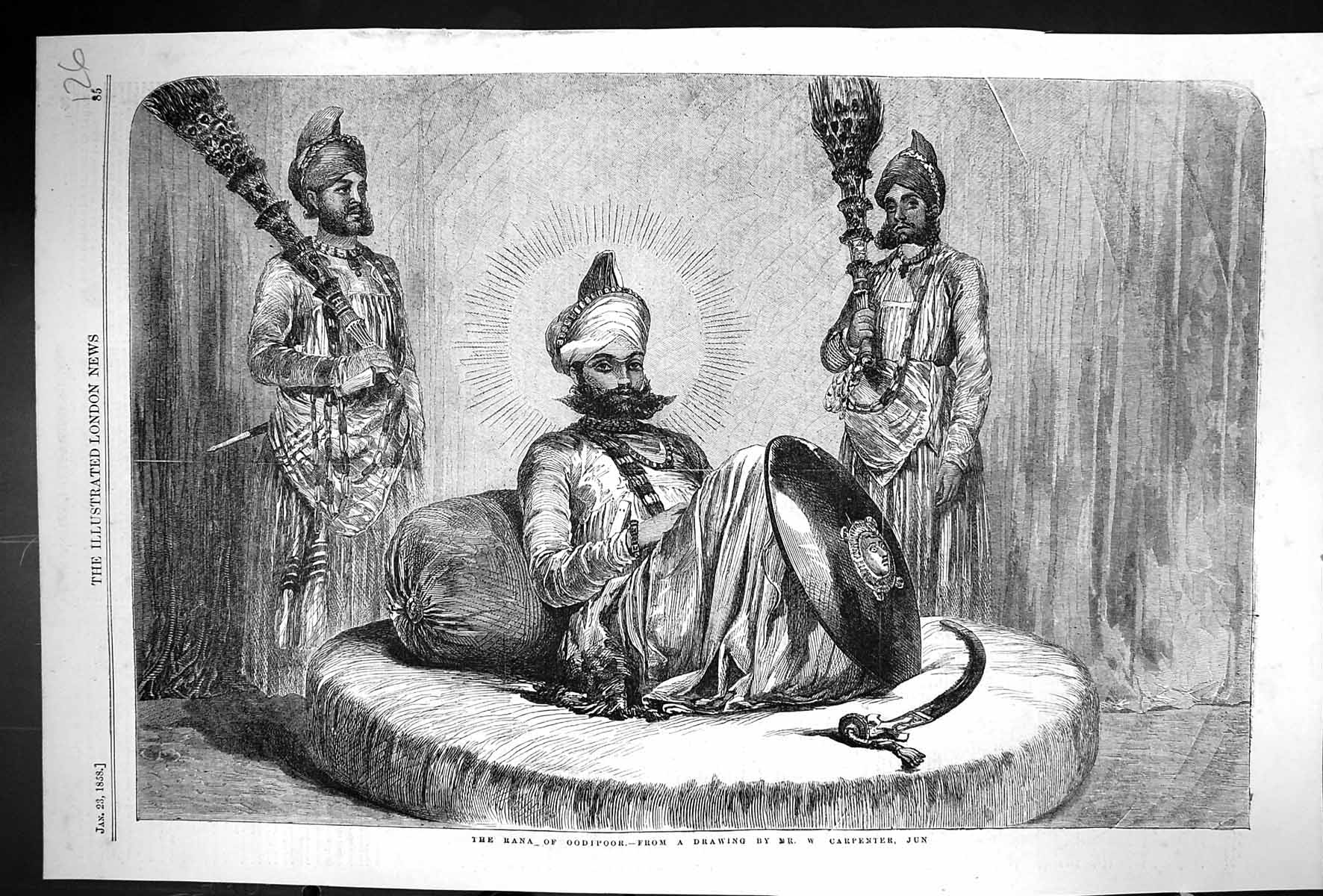 Original Old Antique Print 1858 Rana Oodipoor Men India Carpenter Victorian