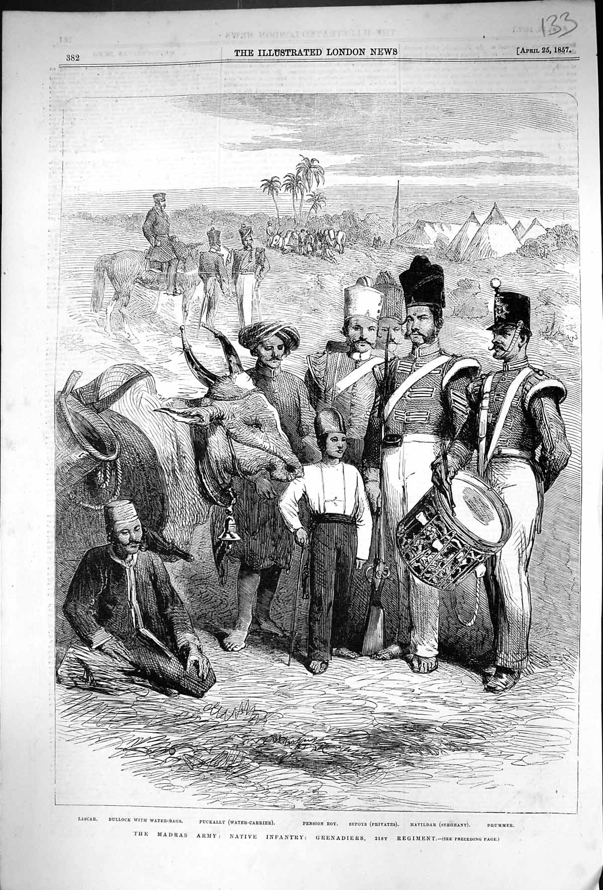 Old 1857 Madras Army Grenadiers Sepoys Puckally Lascar Drummer Bulloc Victorian
