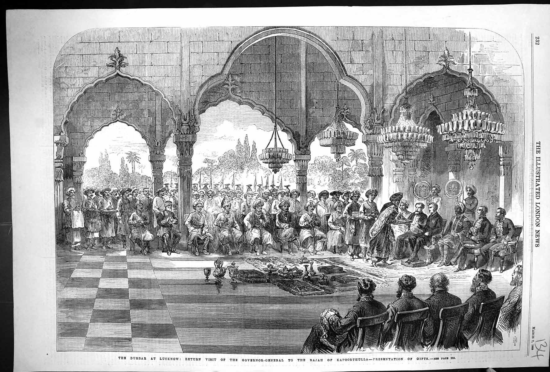 Antique Print 1868 Durbar Lucknow India Governor-General Rajah Kapoorthulla