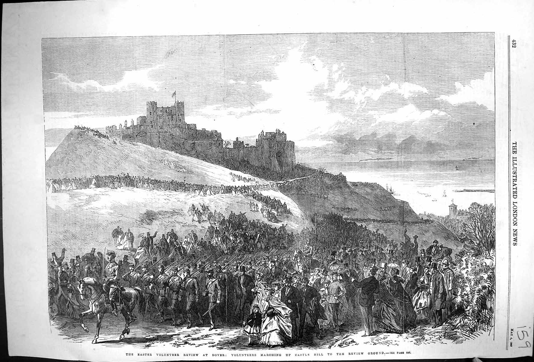 Old Print 1867 Easter Volunteer Review Dover War Siers Marching Castle H 19th