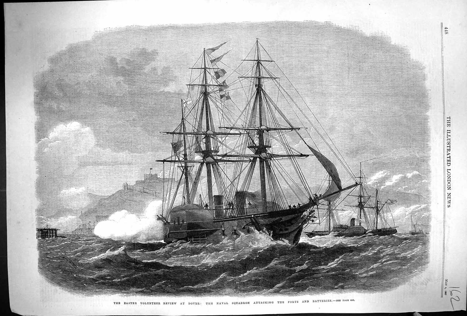 Old 1867 Easter Volunteer Review Dover Naval Squadron Ships Forts Bat Victorian