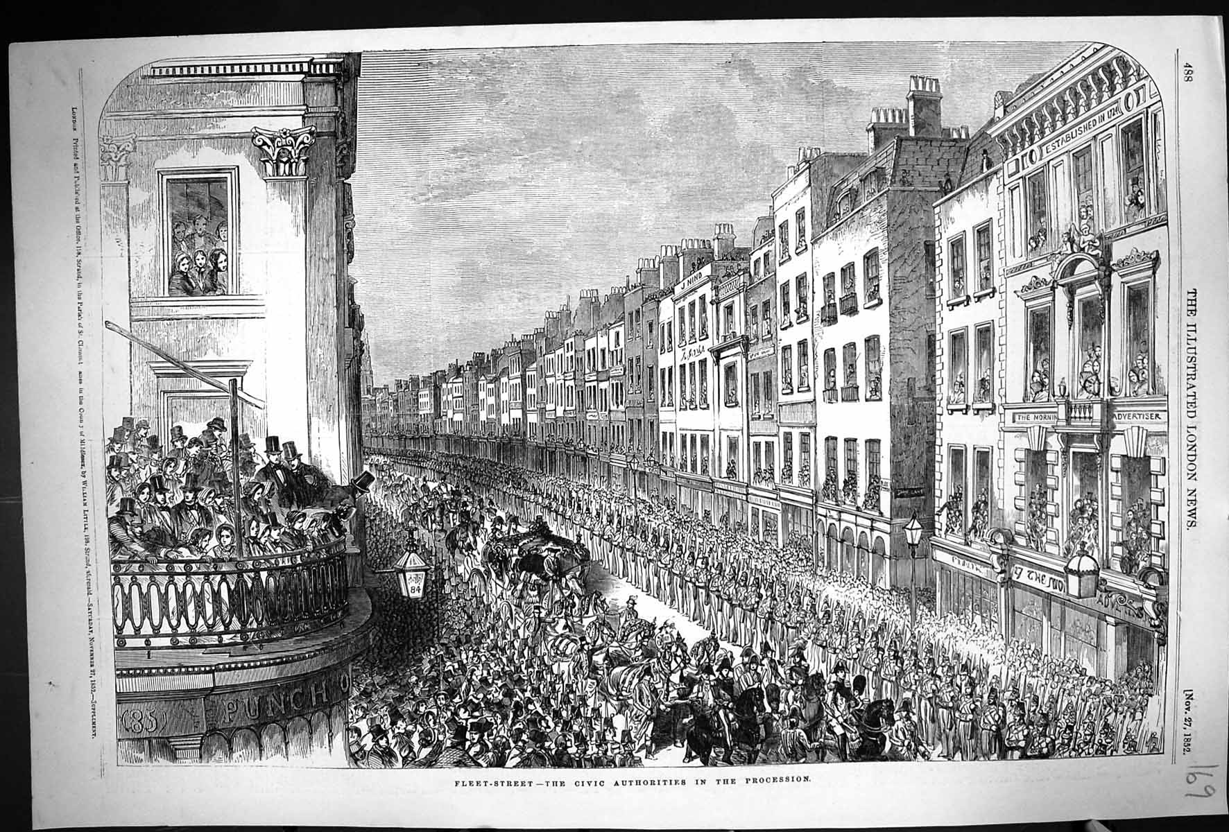 Old Print 1852 Scene Fleet Street Civic Authorities Procession Siers Hor 19th