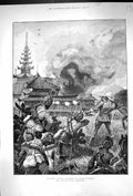 Antique Old Print 1888 War Siers Burmah Engagement Dacoits Chinbyit Fine Art