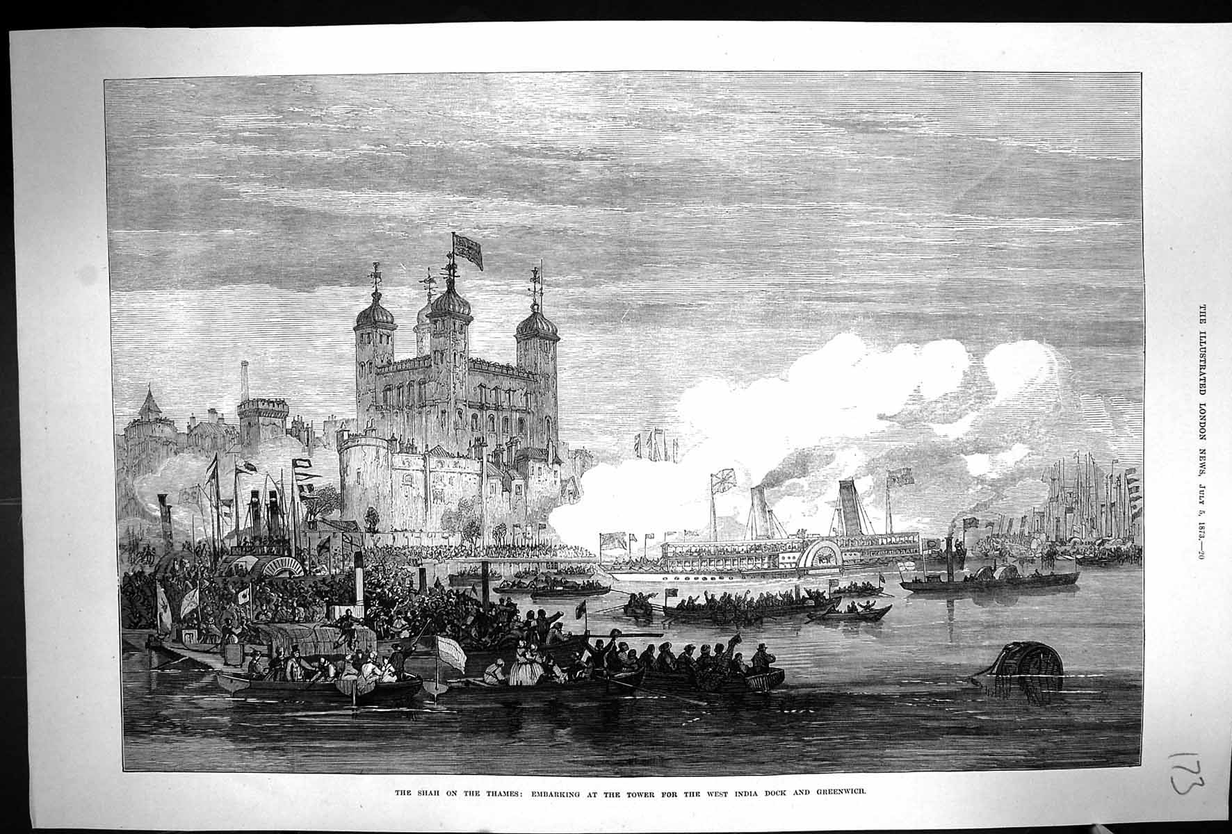 Old 1873 Shah River Thames Embarking Tower London West India Dock Gre Victorian