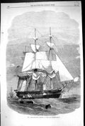 Old Antique Print 1863 War Ship H.M. Steam Corvette Racoon 22 Guns Boat 19th
