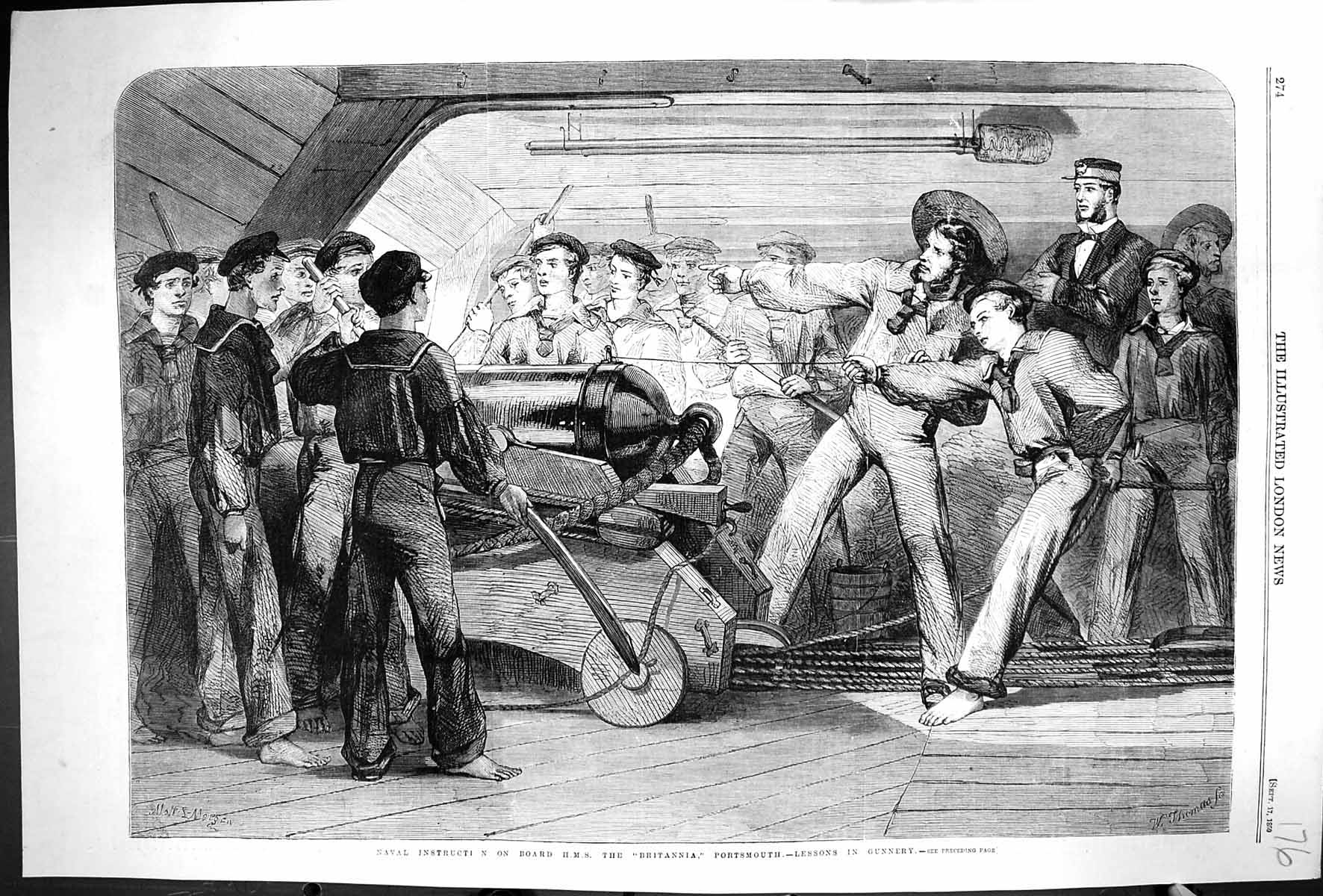Old 1859 Naval Instruction Board Ship H.M.S. Britannia Portsmouth Gun Victorian