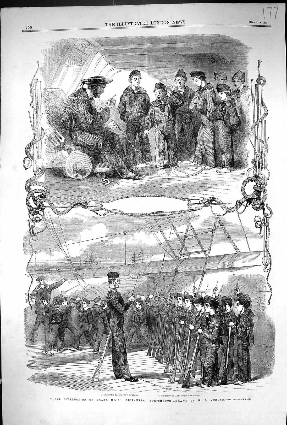 Old 1859 Naval Instruction Ship H.M.S. Britannia Portsmouth Sailors M Victorian