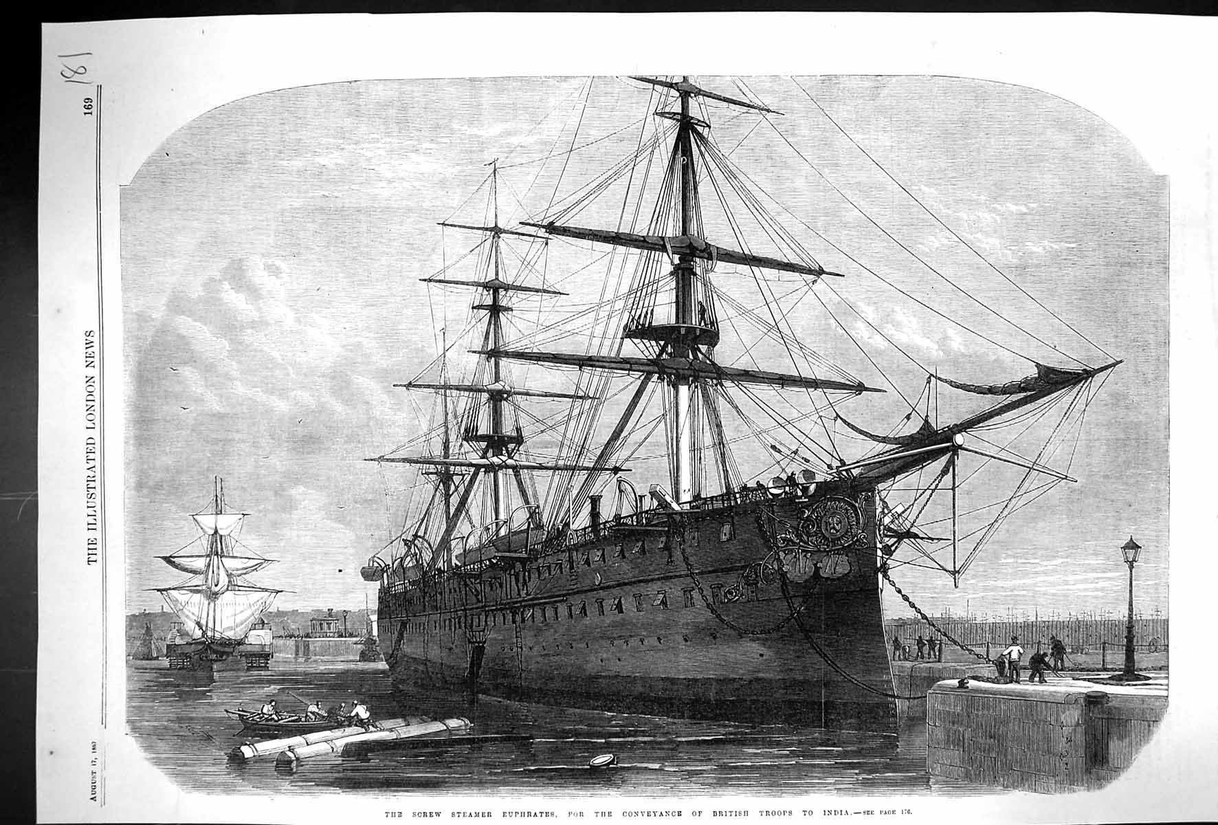 Old 1867 Screw Steamer Ship Euphrates Conveyance British Troops India Victorian