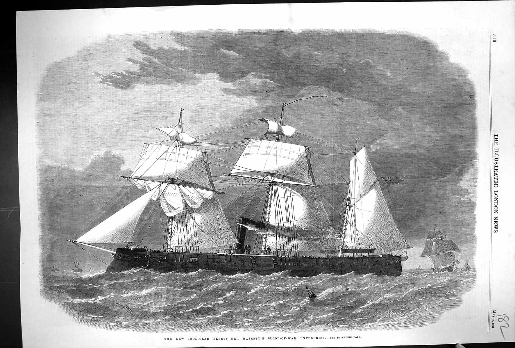 Antique Print 1864 Iron-Clad Fleet Ships Majesty'S Sloop-Of-War Enterprise 19th
