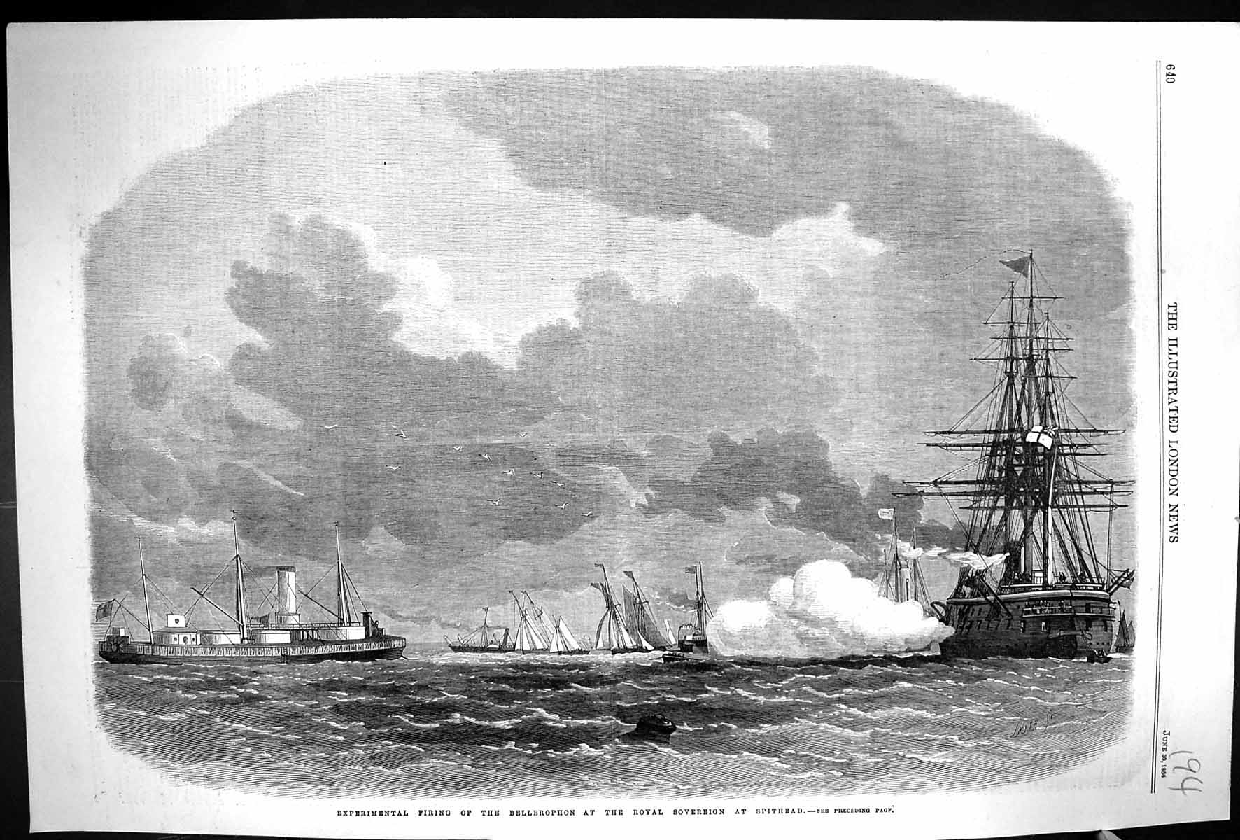 Old 1866 Experimental Firing Bellerophon Ship Royal Sovereign Spithea Victorian