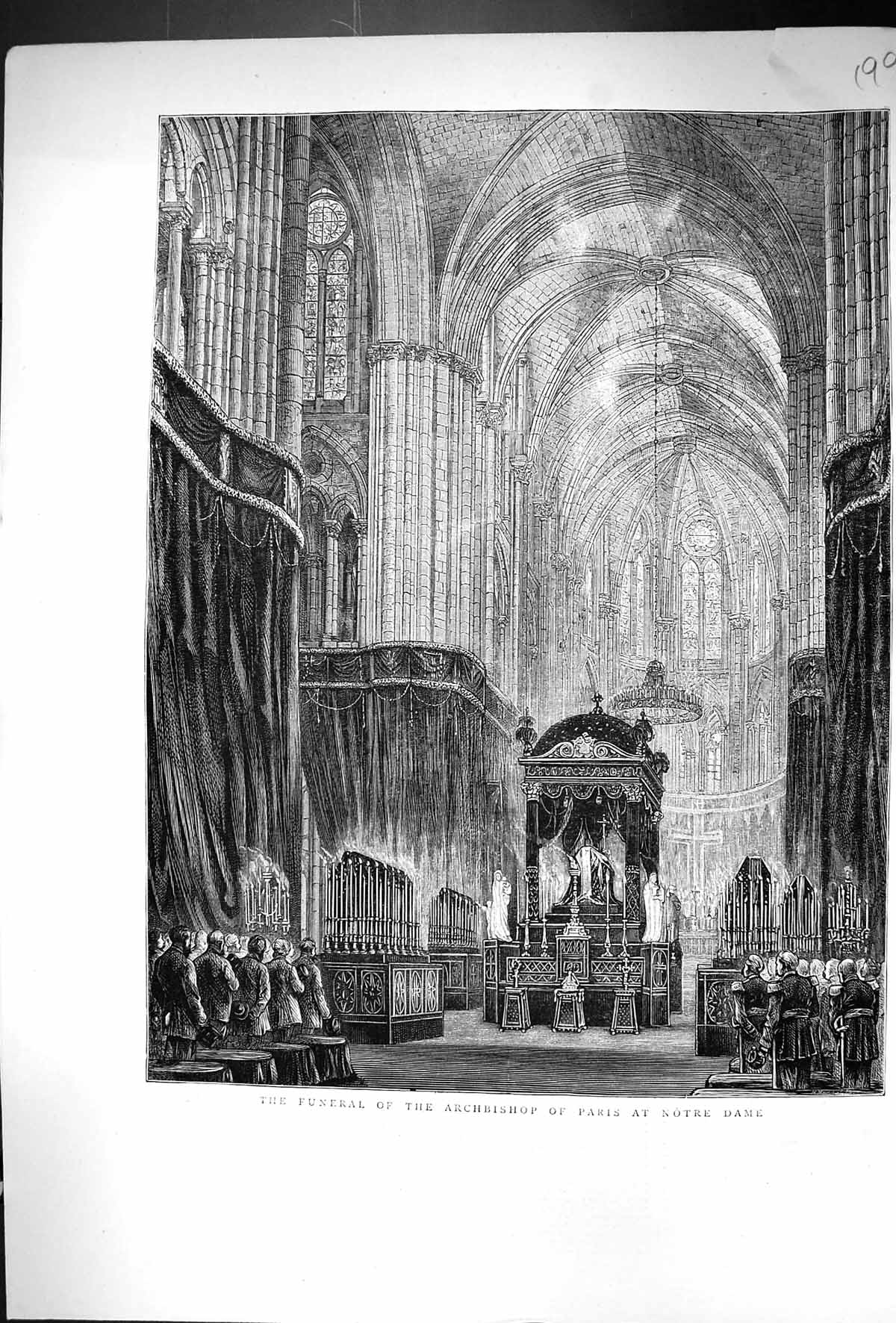 Old 1871 Scene Funeral Archbishop Paris Notre Dame France Architectur Victorian