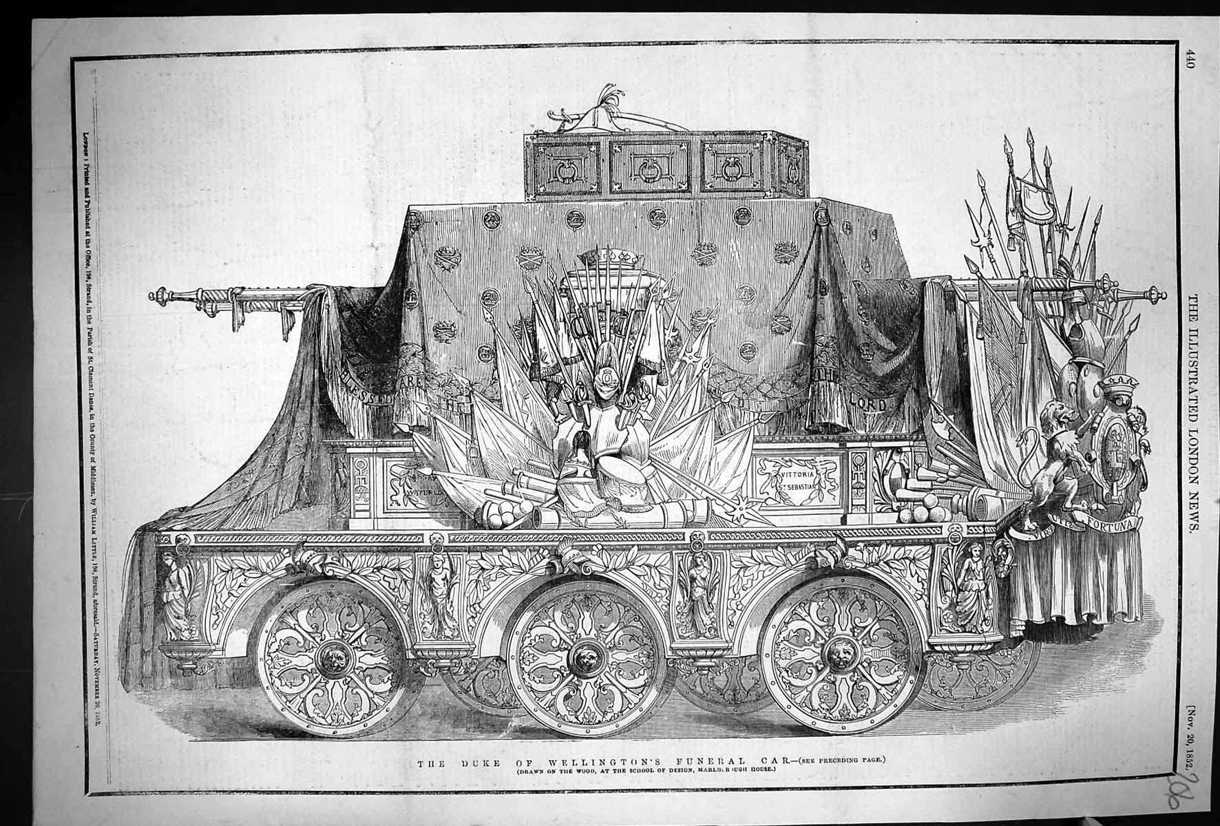 Old 1852 Duke Wellington Funeral Car School Design Marlborough House Victorian
