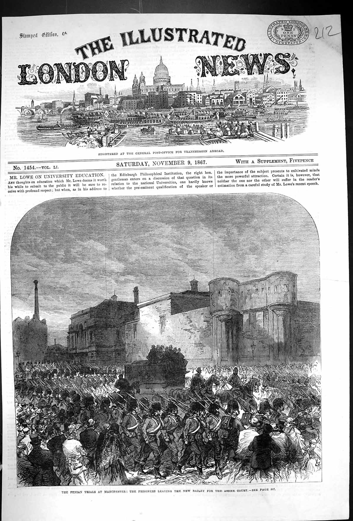 Antique Print 1867 Fenian Trials Manchester Prisoners Leaving Bailey Assize