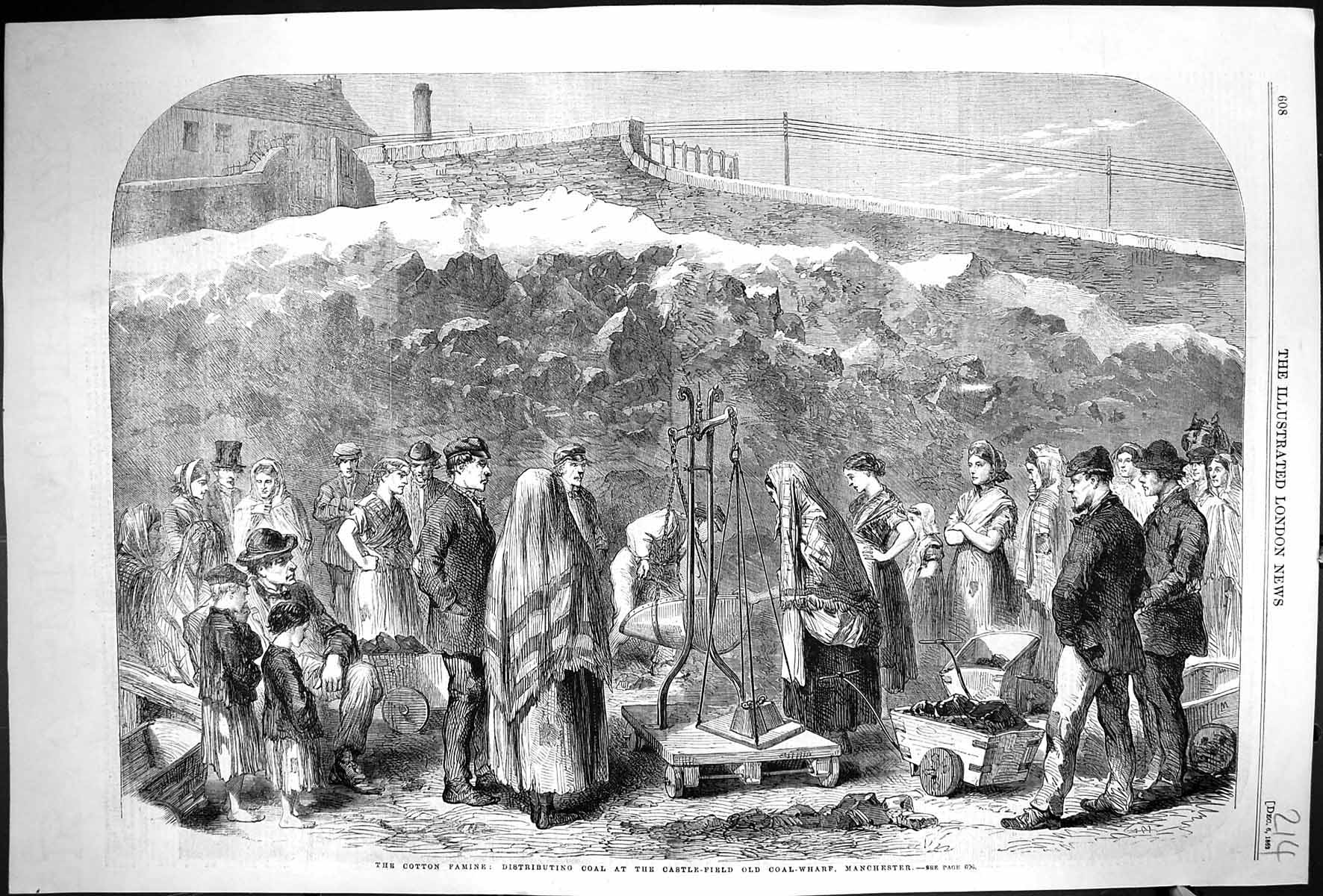 Old 1862 Cotton Famine Distributing Coal Castle-Field Coal Wharf Manc Victorian