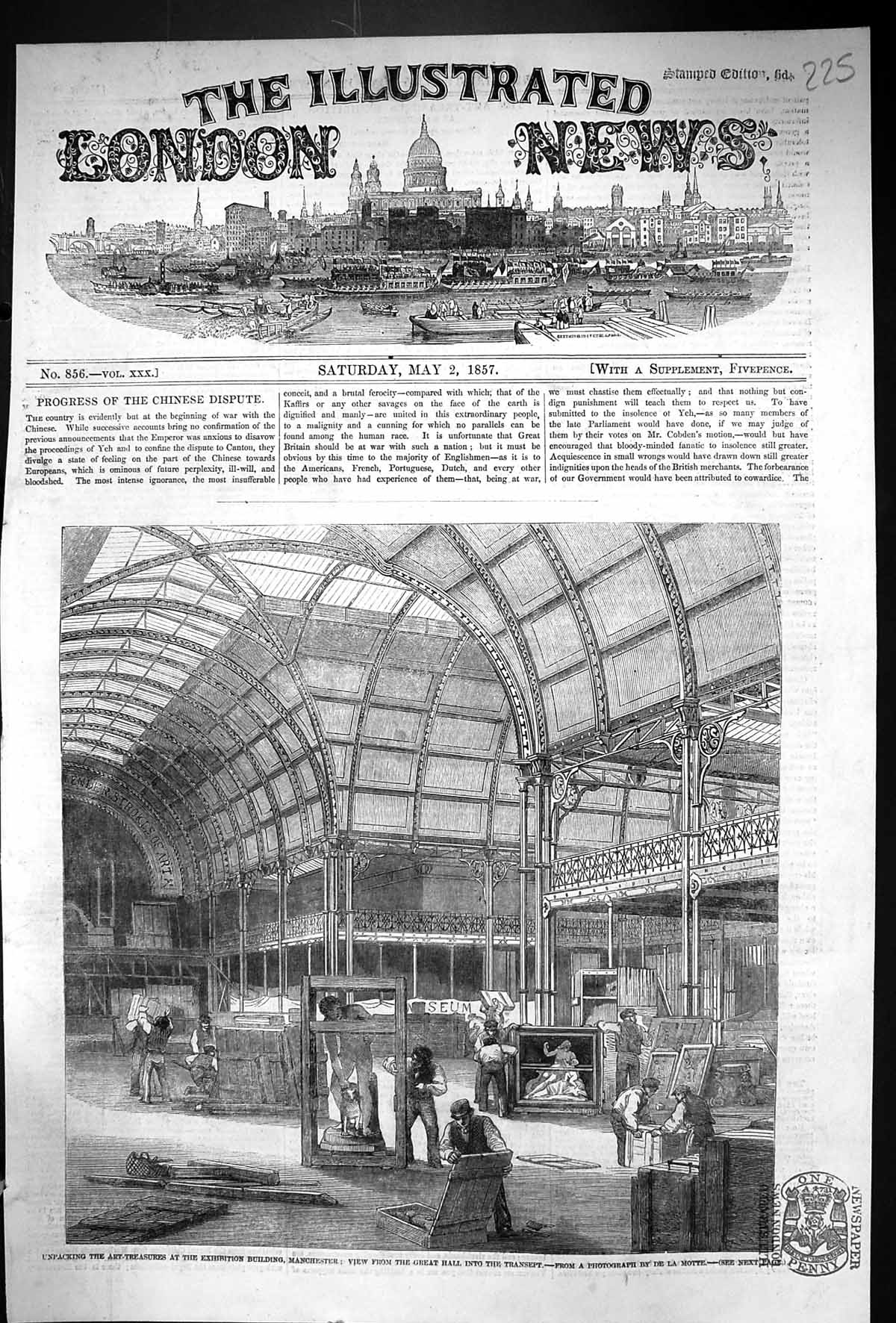 Old 1857 Unpacking Art Treasures Exhibition Building Manchester Paint Victorian
