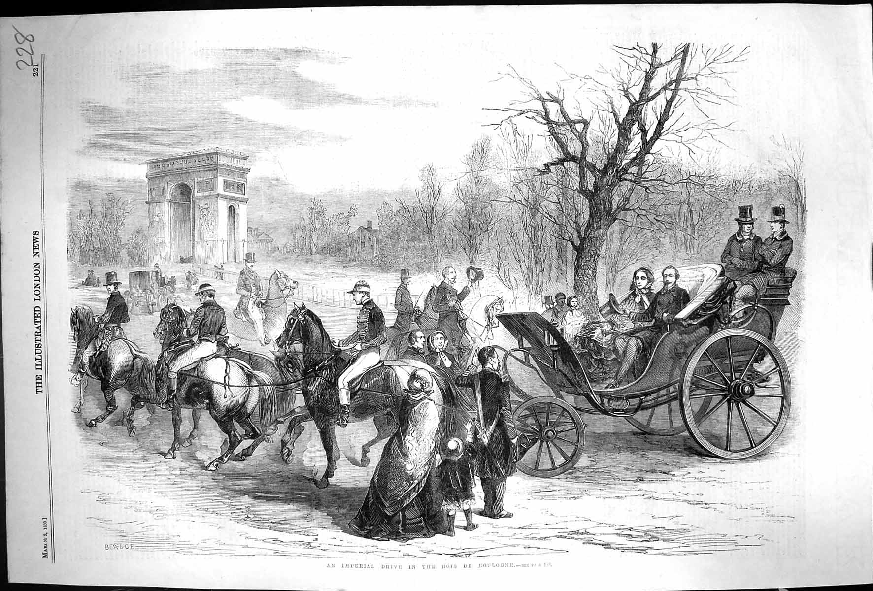 Old Antique Print 1860 Imperial Drive Bois De Boulogne France Transport 19th