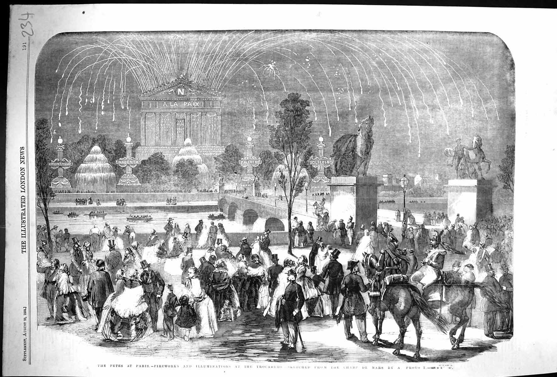 Old 1859 Fetes Paris Fireworks Illuminations Trocadero Champ De Mars Victorian