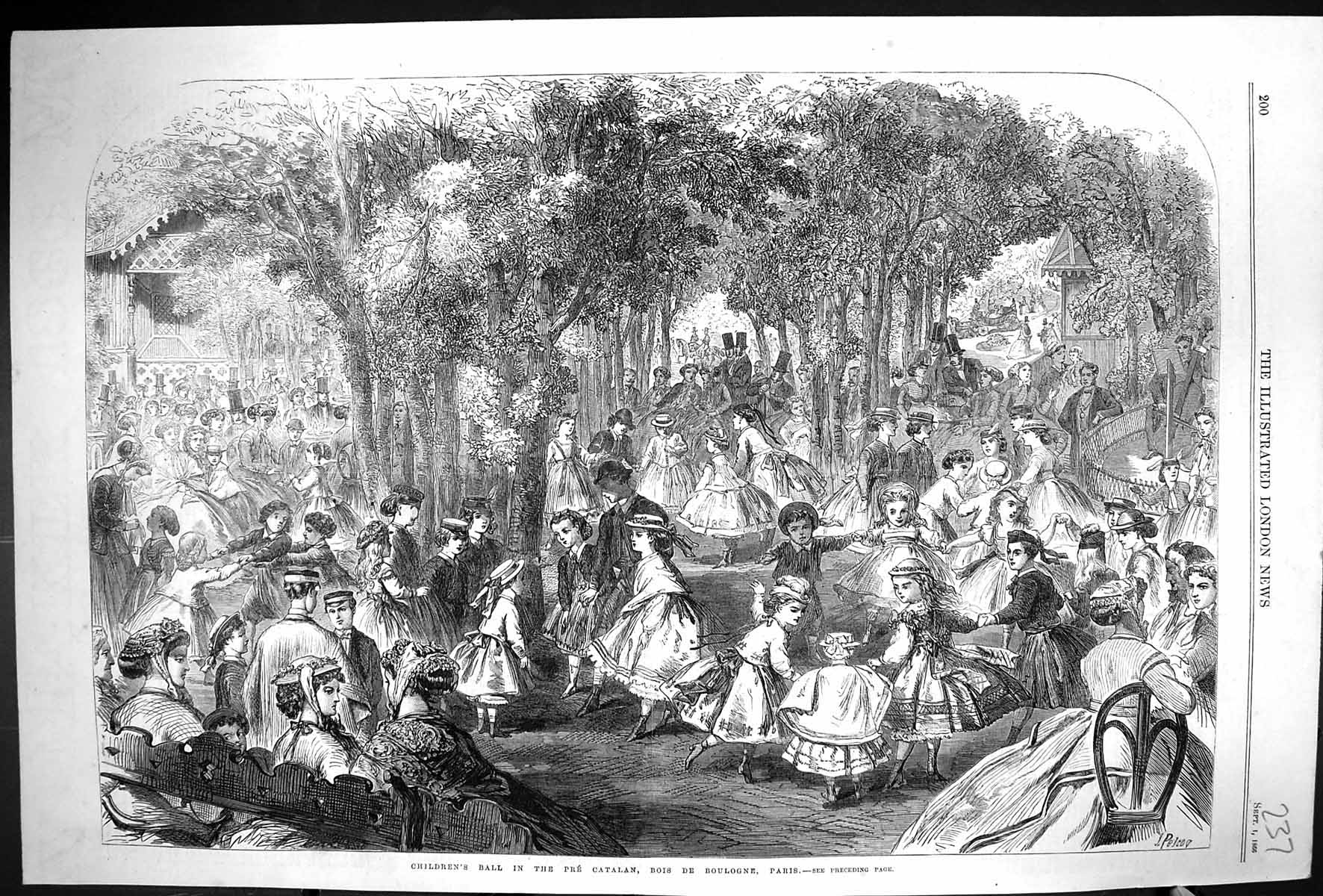 Antique Print 1866 Children Ball Pre Catalan Bois De Boulogne Paris France 19th