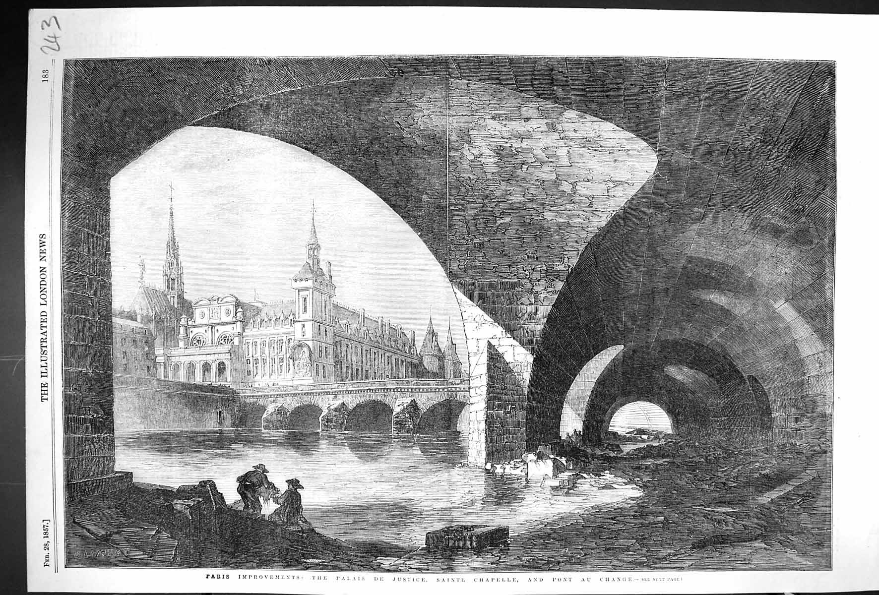 Old 1857 Paris Improvements Palais De Justice Sainte Chapelle Pont Au Victorian