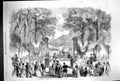 Antique Old Print 1858 Cherbourg Fetes Tents Railway Station People Horses 19th