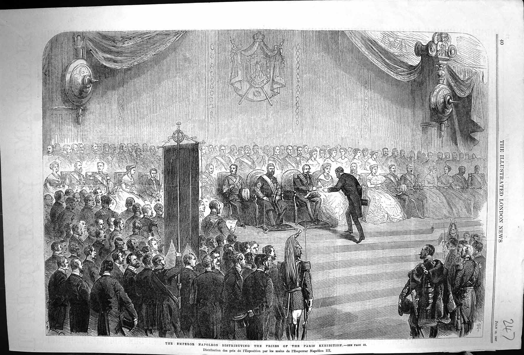 Old 1867 Emperor Napoleon Distributing Prizes Paris Exhibition L'Expo Victorian