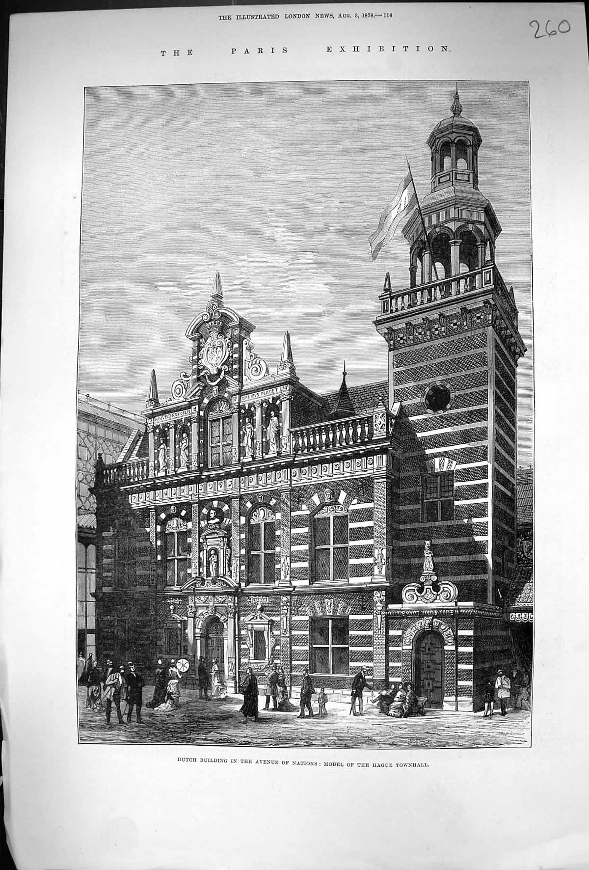 Old 1878 Paris Exhibition Dutch Building Avenue Nations Model Hague T Victorian