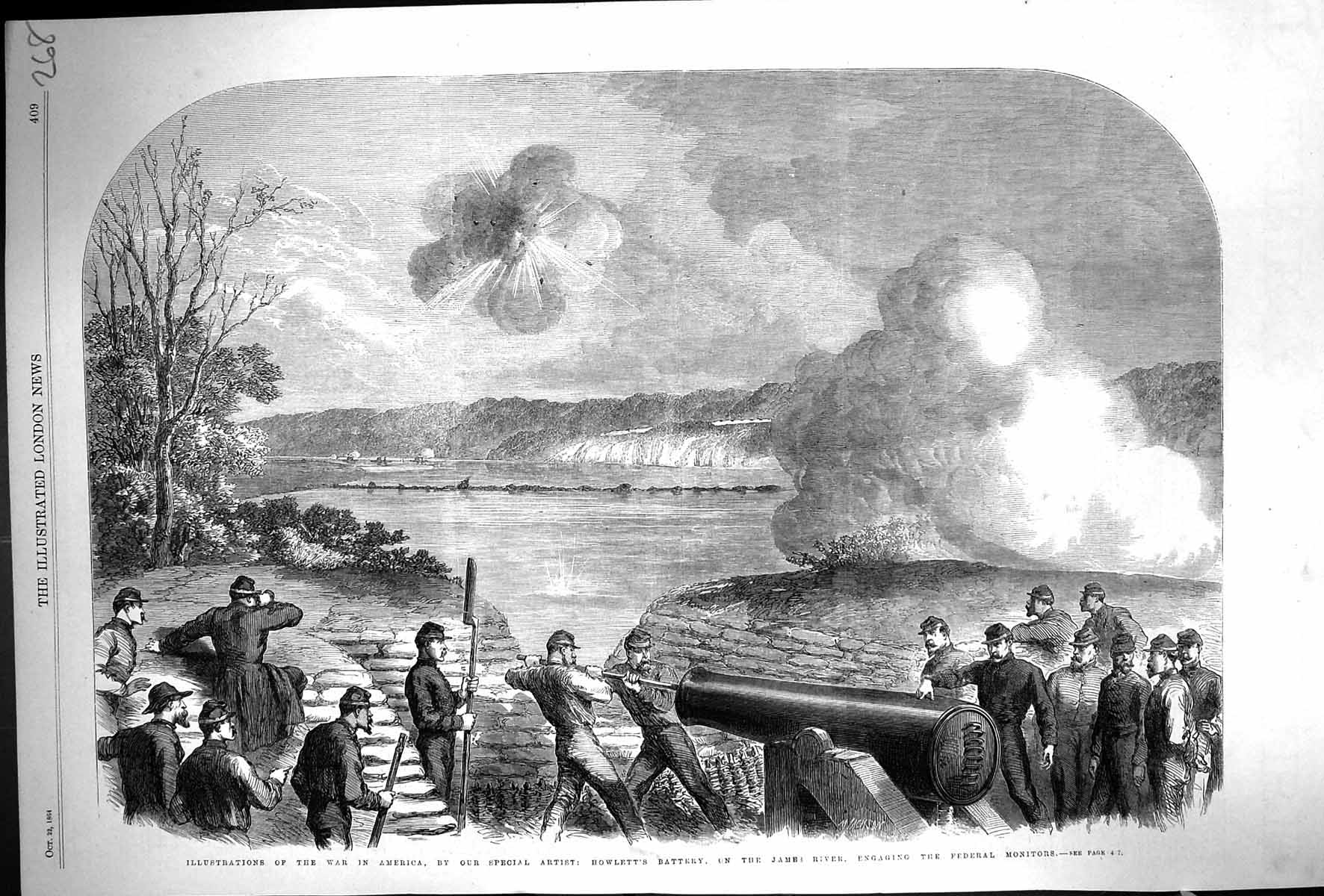Old 1864 Illustration War America Howlett Battery James River Federal Victorian