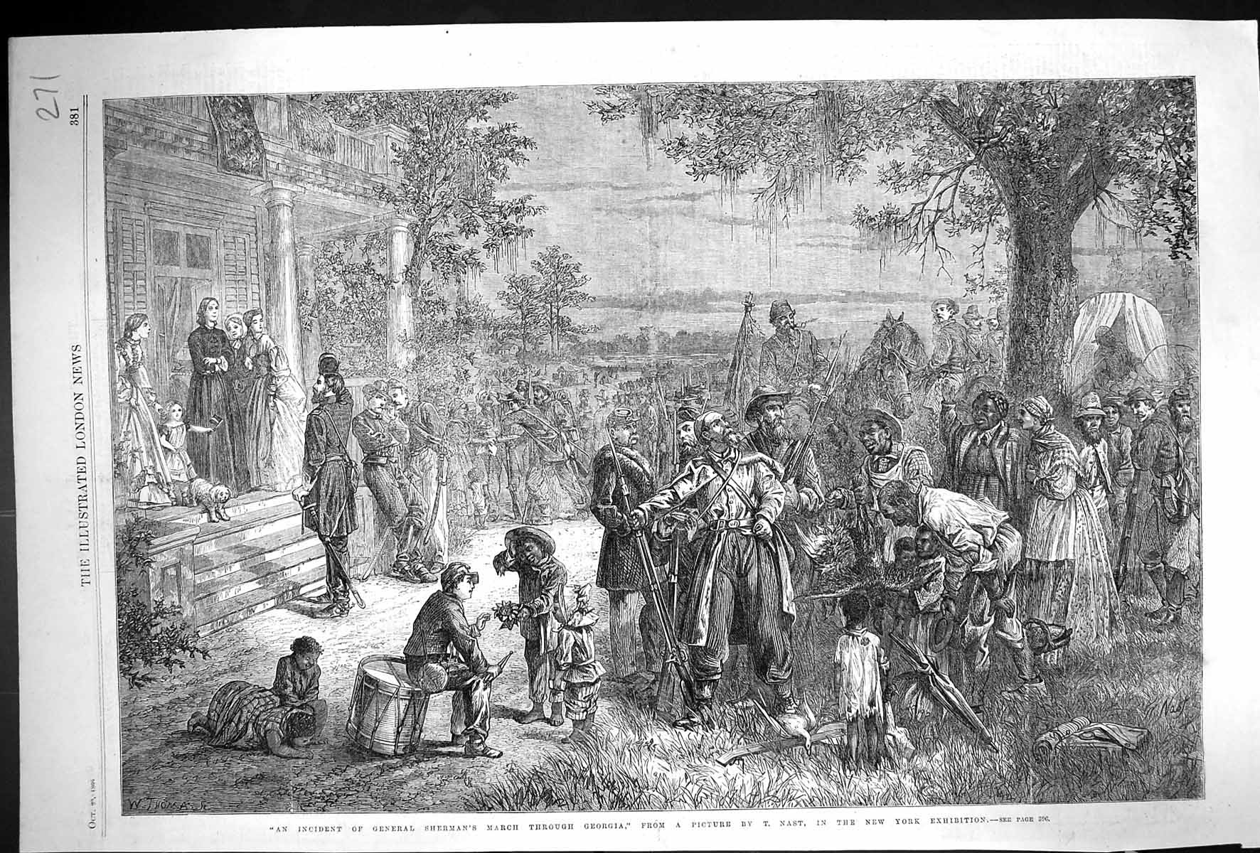 Old Print 1866 Scene Incident General Sherman March Georgia Siers Native 19th