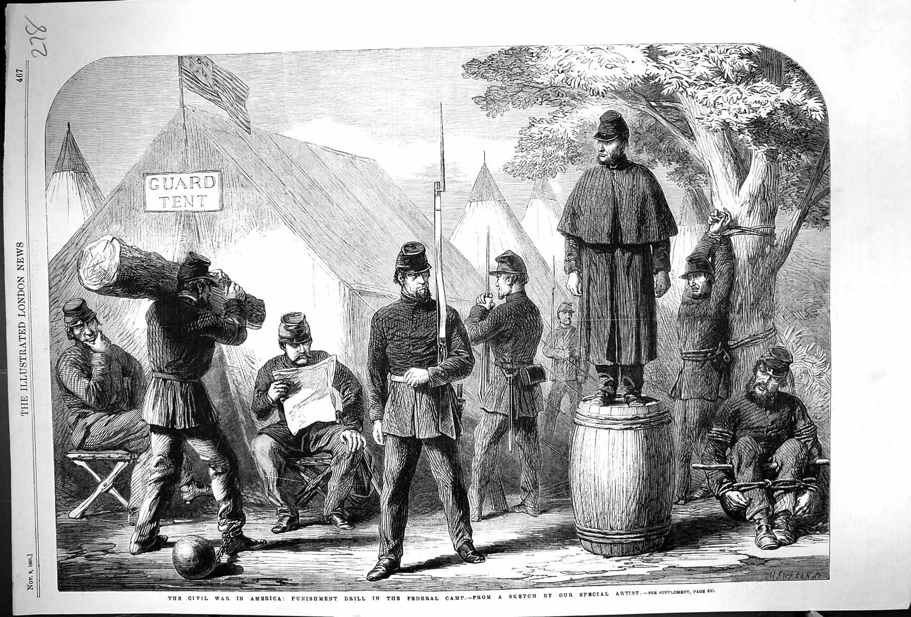 Old Print 1861 Civil War America Punishment Drill Federal Camp Siers Gua 19th