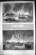 Antique Print 1855 Destruction Russian Barracks Magazine Hango Ships Boats 19th