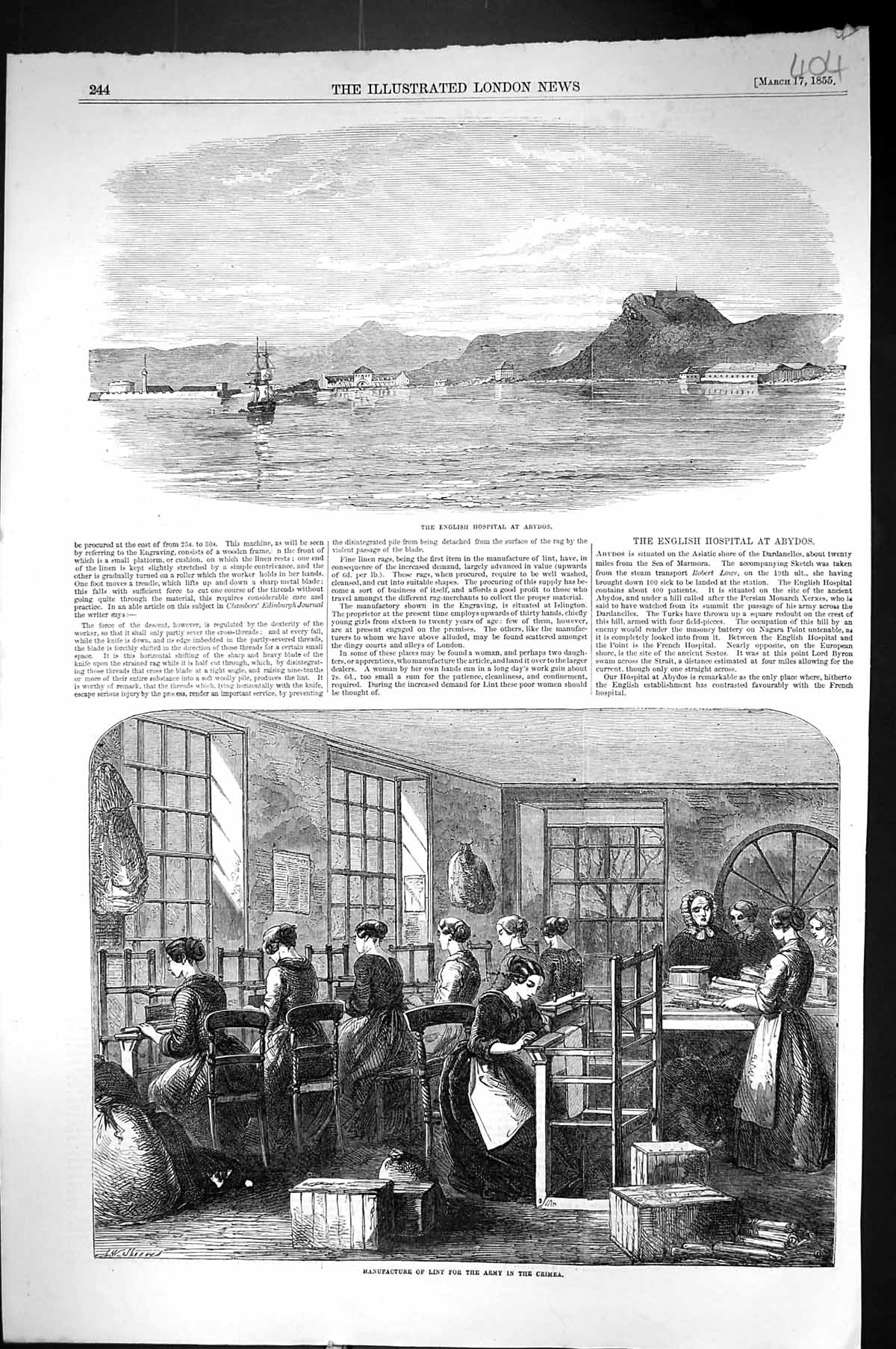 Old 1855 English Hospital Abydos Manufacture Lint Army Crimea War Ind Victorian