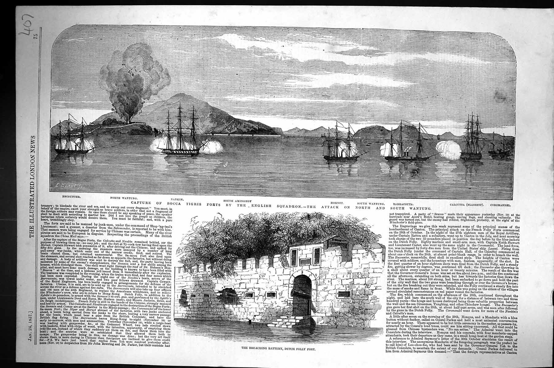 Old 1857 Breaching Battery Dutch Folly Fort Bocca Tigris Ships Nankin Victorian