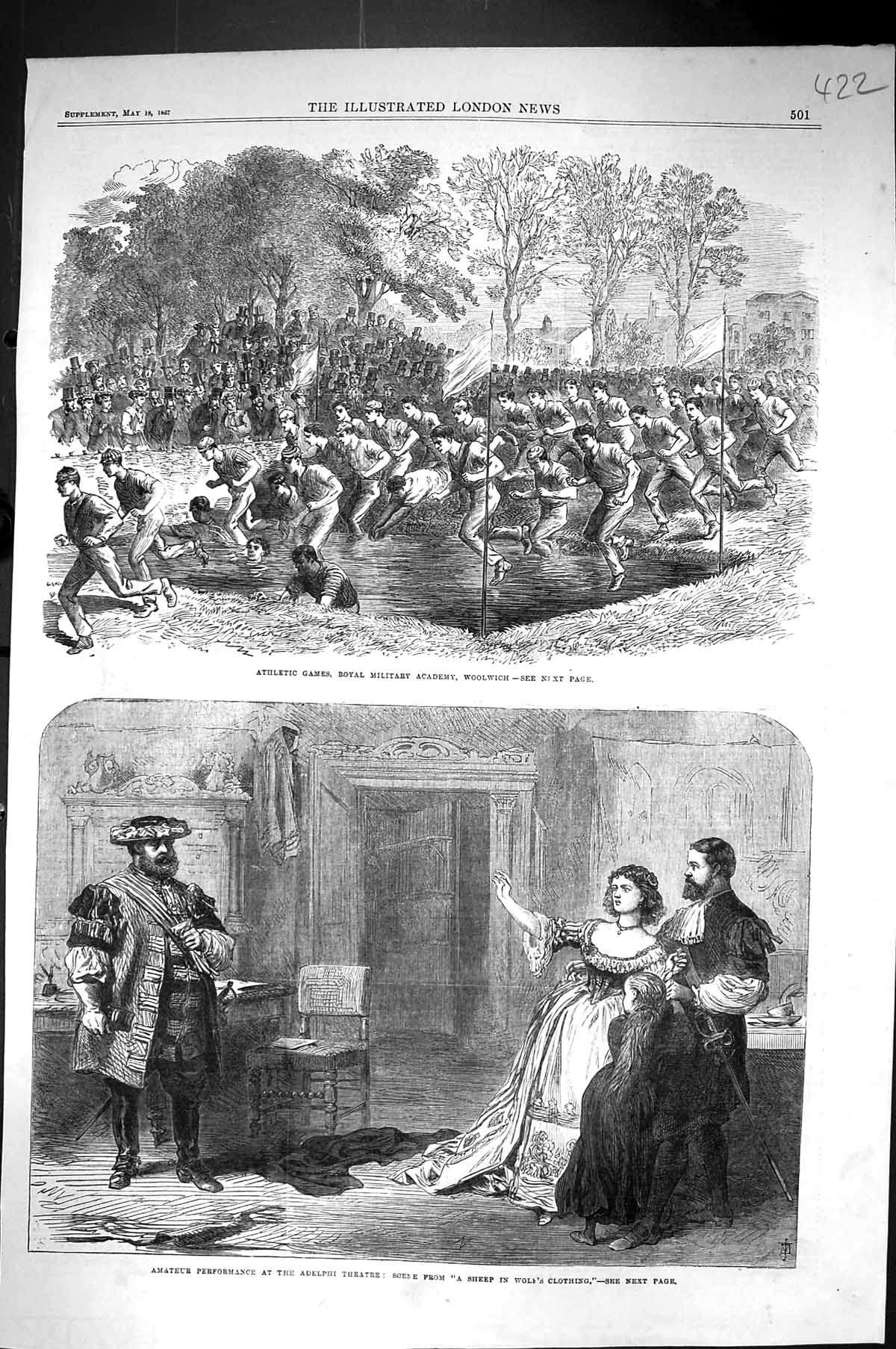 Old 1867 Athletics Military Academy Woolwich Adelphi Theatre Sheep Cl Victorian