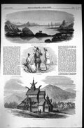 Old 1857 Norwegian Church Borgund Laplanders Coast Scene Trondhjem La Victorian