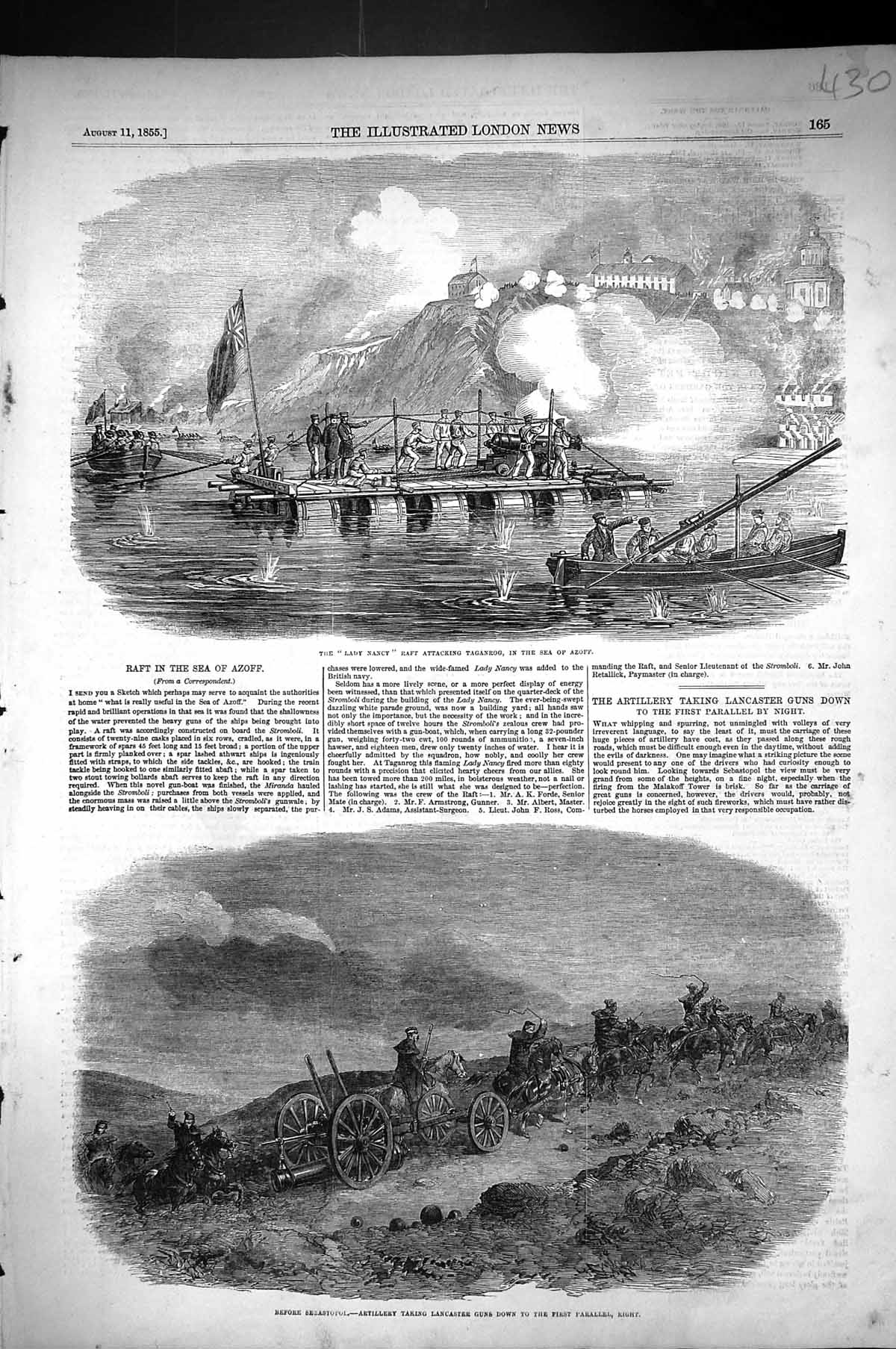 Old 1855 Lady Nancy Raft Attacking Taganrog Sea Azoff Sebastopol Lanc Victorian