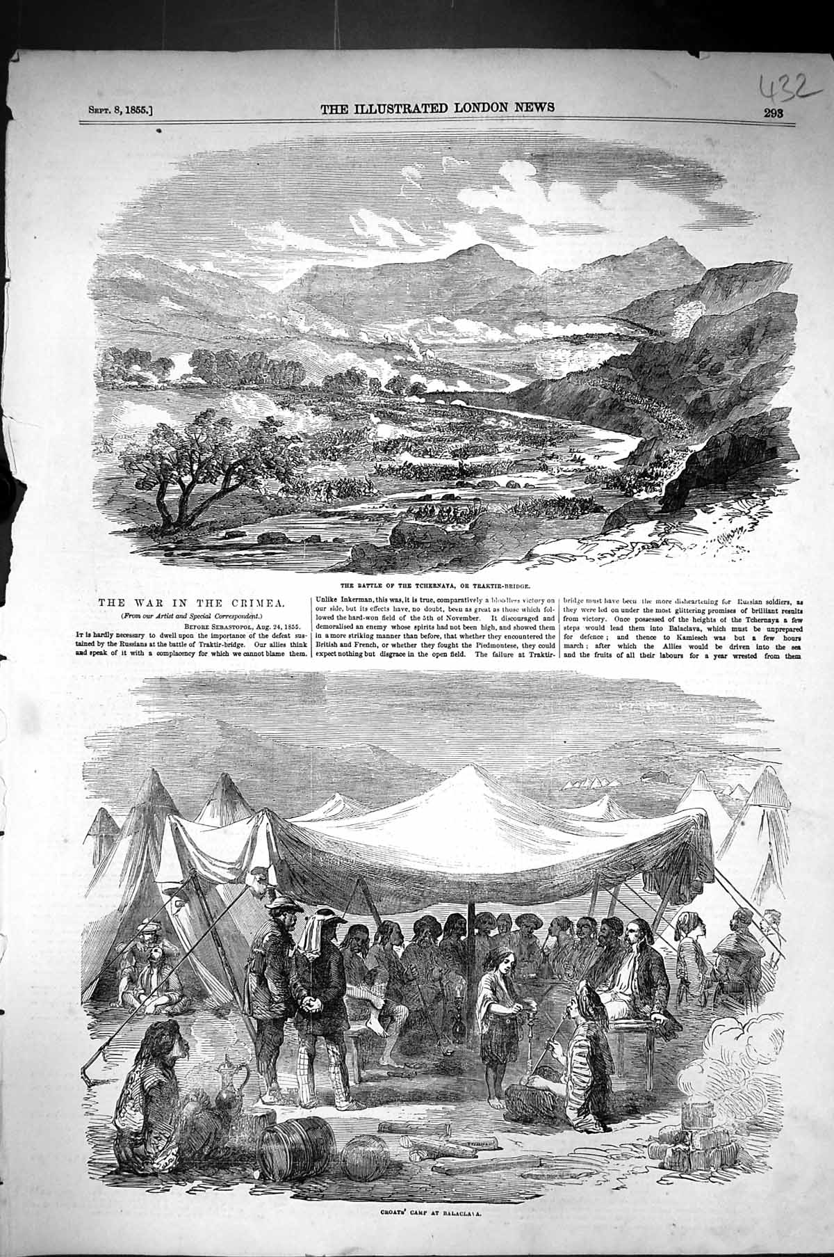 Old 1855 War Crimea Battle Tchernaya Traktir Bridge Croats Camp Balac Victorian