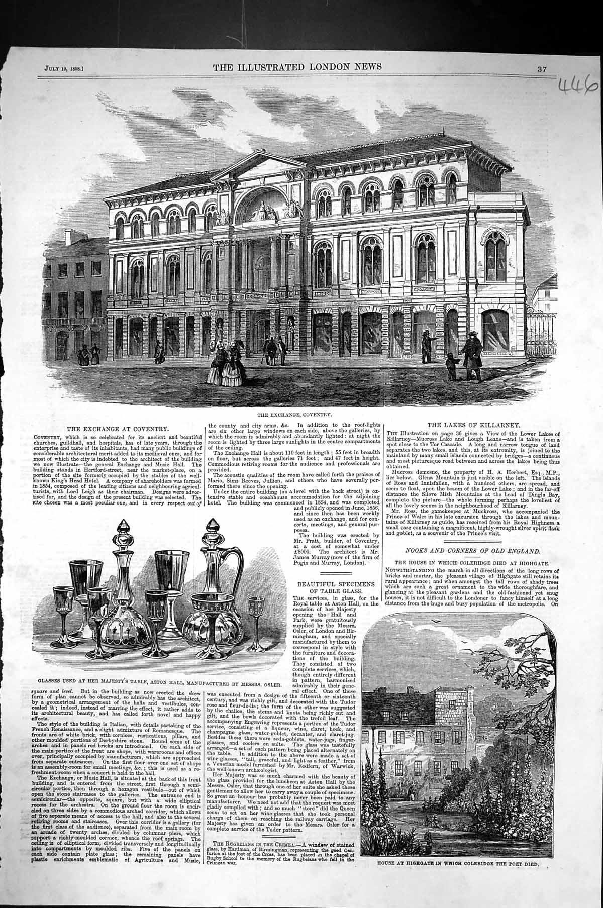 Old 1858 Exchange Building Coventry House Highgate Coleridge Glasses Victorian